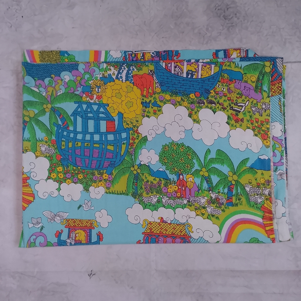 Vintage 1960-70  Noah's Ark Themed Sears FULL Flat Sheet - Picture 3 of 11